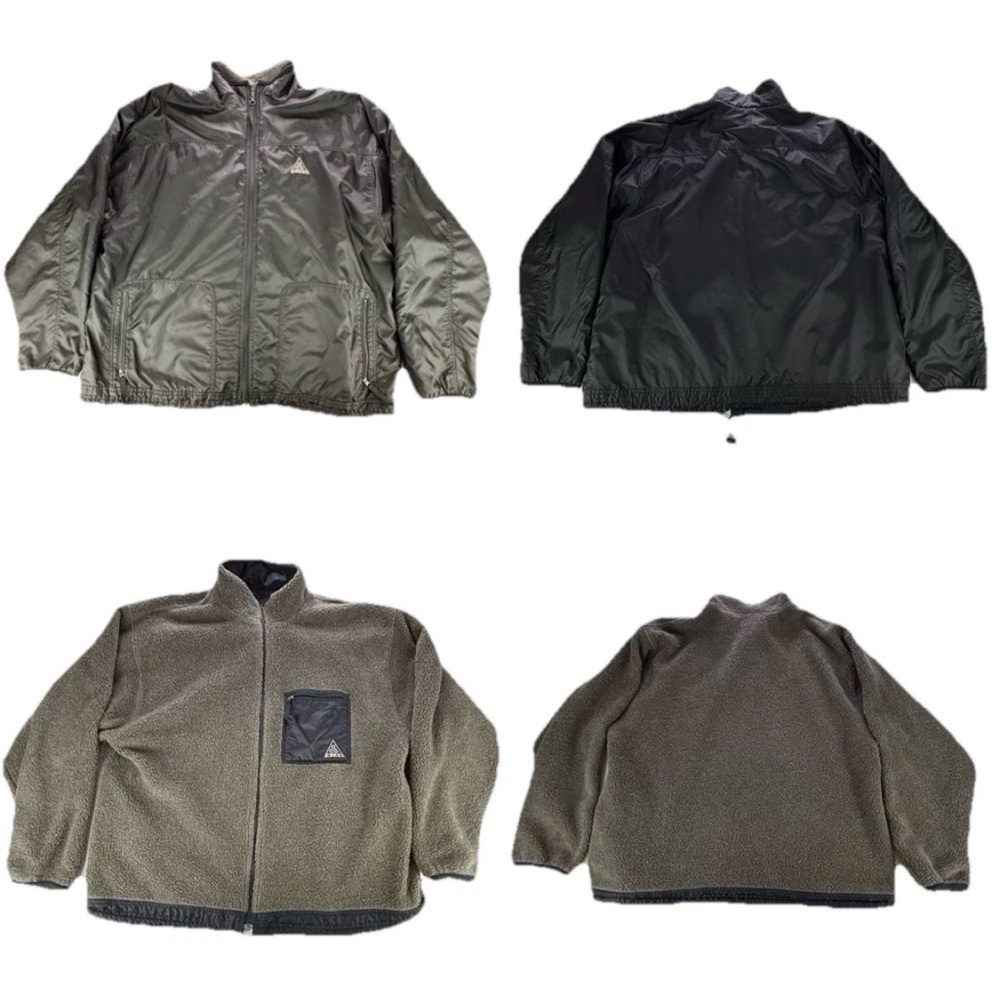Nike ACG Reversible Jacket Mens 2XL Black Brown Sherpa Teddy Windbreaker Warm